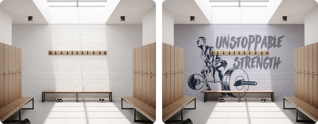 Gym Locker Room Feature Wall | Clinker Brick Motivational Mural